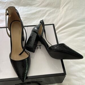 Faux Leather Croc Patent Block High Heels